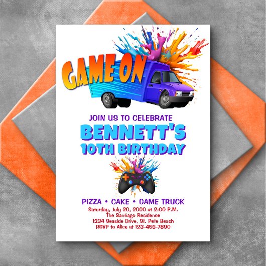 Video Game Truck Birthday Invitation Kaart