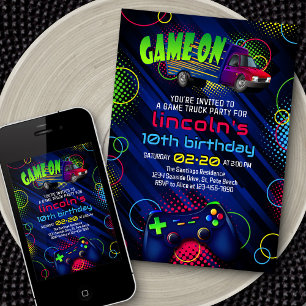 Video Game Truck Birthday Invitation Kaart
