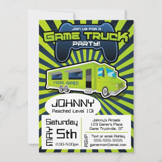 Video Game Truck Birthday Invitation Kaart (Voorkant)