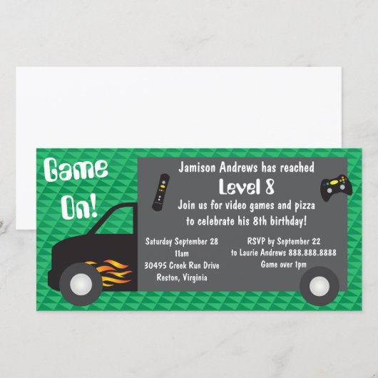 Video Game Truck Birthday Party-uitnodigingen (Voorkant / Achterkant)