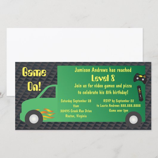 Video Game Truck Birthday Party-uitnodigingen (Voorkant / Achterkant)