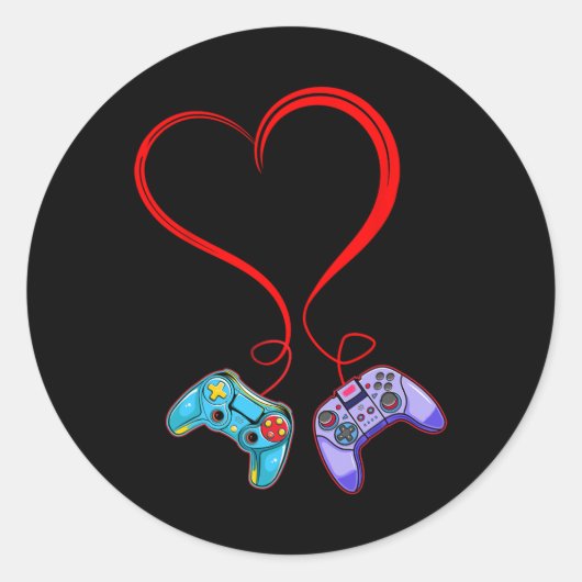 Video Game Valentijnsdag Videospelcontroller H Ronde Sticker (Voorkant)