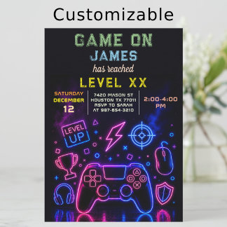 Video Game Verjaardagsfeest Neon Game Aan Niveau O Kaart