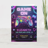 Video Game verjaardagsuitnodiging, Neon Gamer Fees (Voorkant)