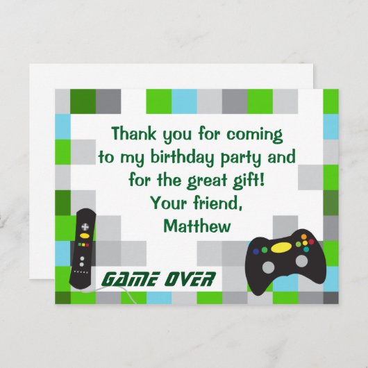 Video Game Vrachtwagen Verjaardagsfeestje Dank u Briefkaart (Voorkant / Achterkant)