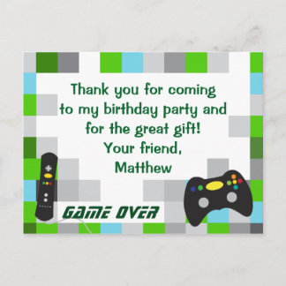Video Game Vrachtwagen Verjaardagsfeestje Dank u Briefkaart