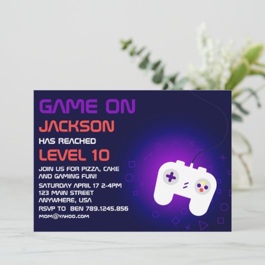 Video gameniveau omhoog Gamer Birthday Party Kaart (Staand voorkant)