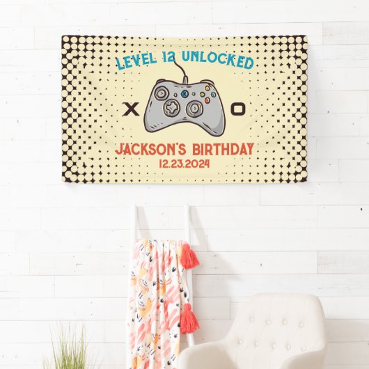 Video gameniveau ontgrendeld Gamer Jongen Mannen B Spandoek (Insitu)