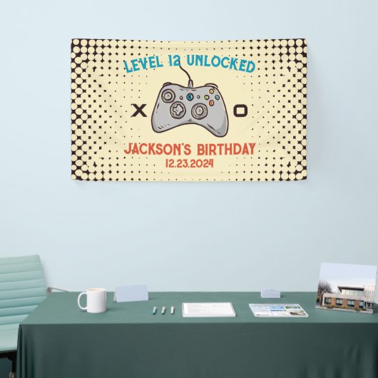 Video gameniveau ontgrendeld Gamer Jongen Mannen B Spandoek (Beurs)