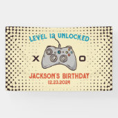 Video gameniveau ontgrendeld Gamer Jongen Mannen B Spandoek (Horizontaal)