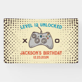 Video gameniveau ontgrendeld Gamer Jongen Mannen B Spandoek