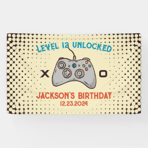 Video gameniveau ontgrendeld Gamer Jongen Mannen B Spandoek