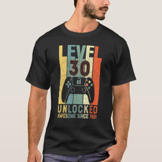 Video Gamer 30 Birthday Level 30 Unlocked Awesome T-shirt