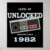 Video Gamer 40th Birthday 1982 Level 40 niet vergr Poster (Voorkant)
