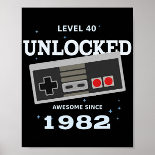 Video Gamer 40th Birthday 1982 Level 40 niet vergr Poster