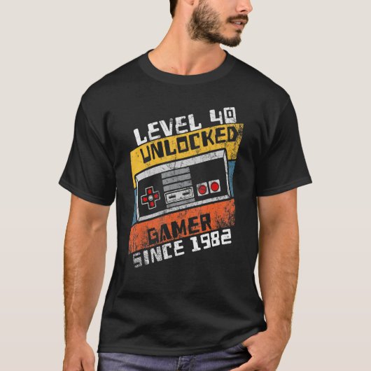 Video Gamer 40th Birthday Level 40 Unlocked 1982 T-shirt (Voorkant)