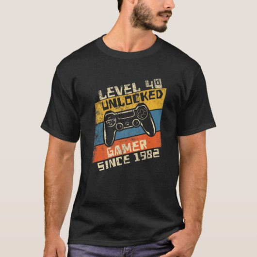 Video Gamer 40Th Birthday Level 40 Unlocked 1982 T-shirt (Voorkant)