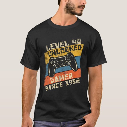 Video Gamer 40Th Birthday Level 40 Unlocked 1982 T-shirt (Voorkant)