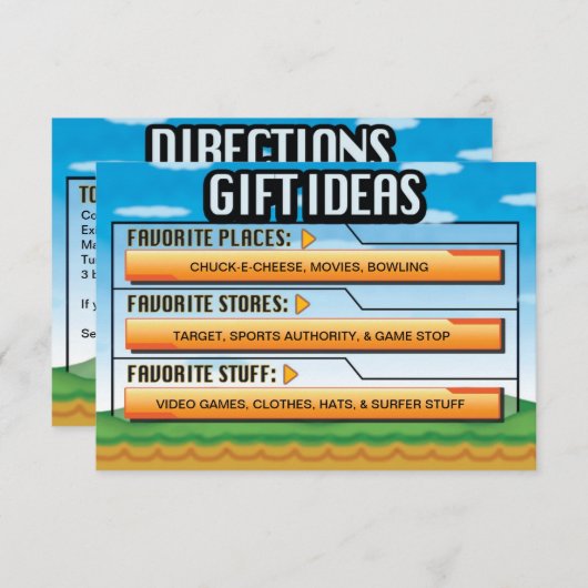 Video Gamer Birthday Party Gift Ideeën / Map Inser Informatiekaartje (Voorkant / Achterkant)