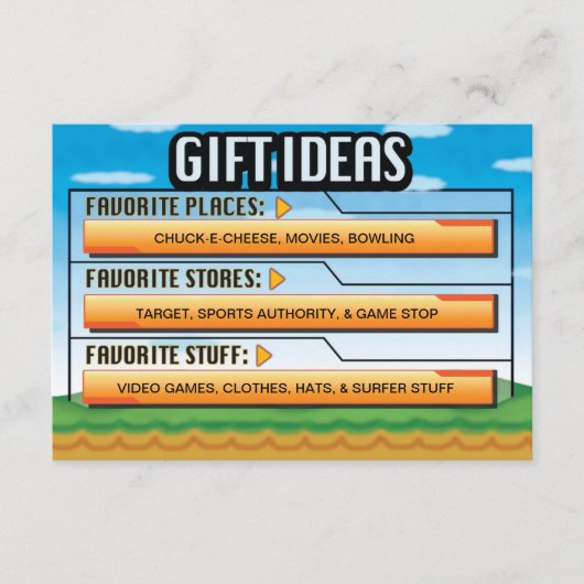 Video Gamer Birthday Party Gift Ideeën / Map Inser Informatiekaartje (Voorkant)