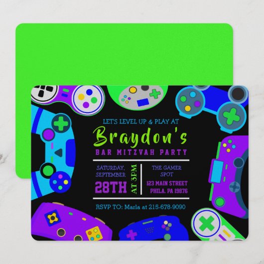 VIDEO GAMER GAMING Boys Bat Mitswa Verjaardagsfees Kaart (Voorkant / Achterkant)