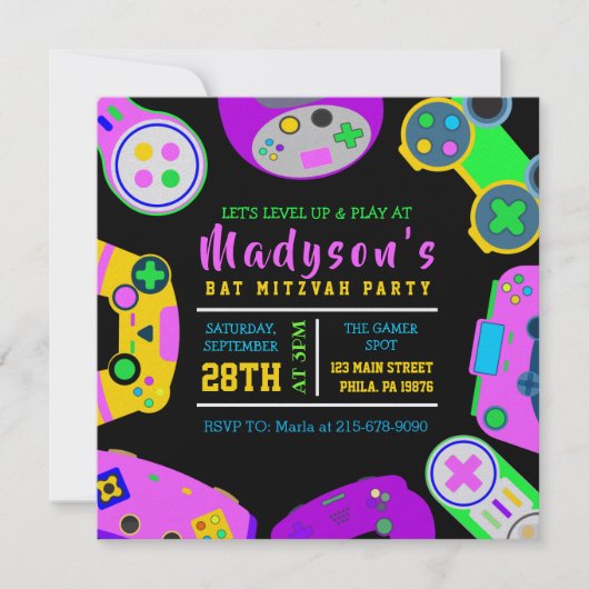 VIDEO GAMER GAMING Meisje Bat Mitswa Avondfeest Kaart (Voorkant)