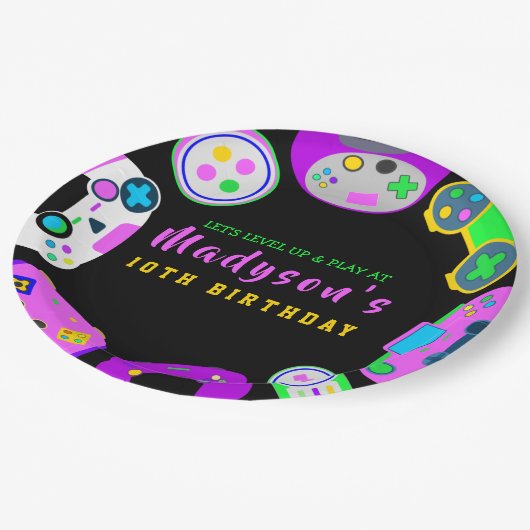 VIDEO GAMER GAMING Meisje Verjaardagsfeestje Uitno Papieren Bordje (Gekanteld)
