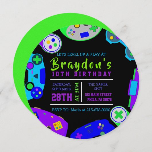 VIDEO GAMER GAMING Uitnodiging voor verjaardagsfee (Voorkant / Achterkant)
