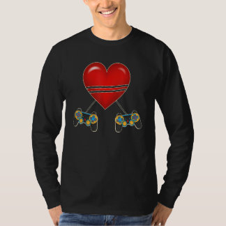 Video Gamer Heart Controllers Valentines Day Love  T-shirt