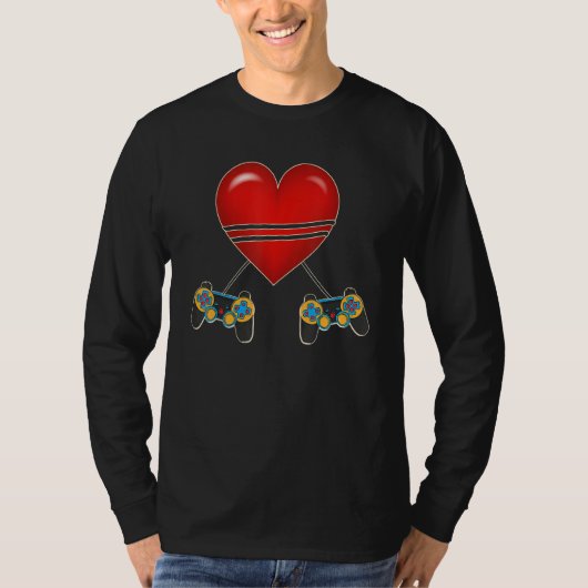 Video Gamer Heart Controllers Valentines Day Love  T-shirt (Voorkant)