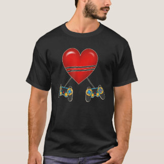 Video Gamer Heart Controllers Valentines Day Love  T-shirt