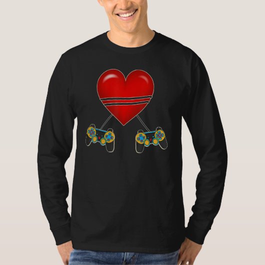 Video Gamer Heart Controllers Valentines Day Love  T-shirt (Voorkant)
