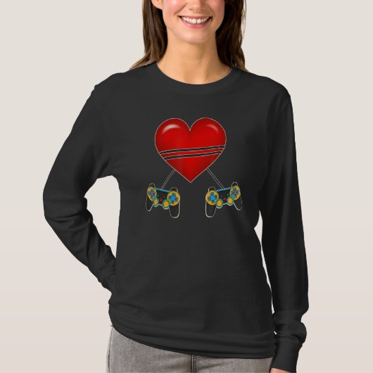 Video Gamer Heart Controllers Valentines Day Love  T-shirt (Voorkant)