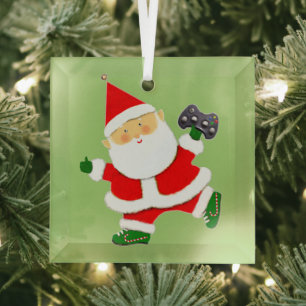 Video Gamer Holiday Gift Glass Ornament