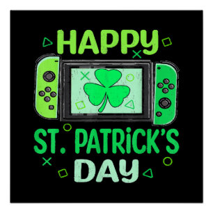 Video Gamer Klaver Gelukkig St Patricks Dag Perfect Poster