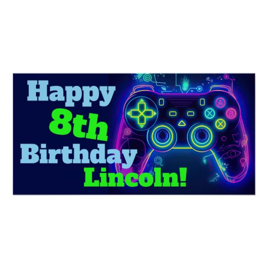 Video Gamer Level Up Arcade Happy Birthday Party Perfect Poster (Voorkant)