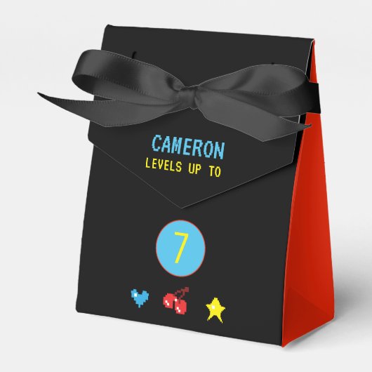 Video Gamer Red Black Arcade 7e verjaardag Bedankdoosjes (Voorkant Zijde)