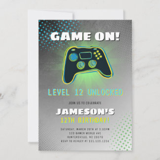 Video Gamer Teen Birthday Party Invitation Kaart