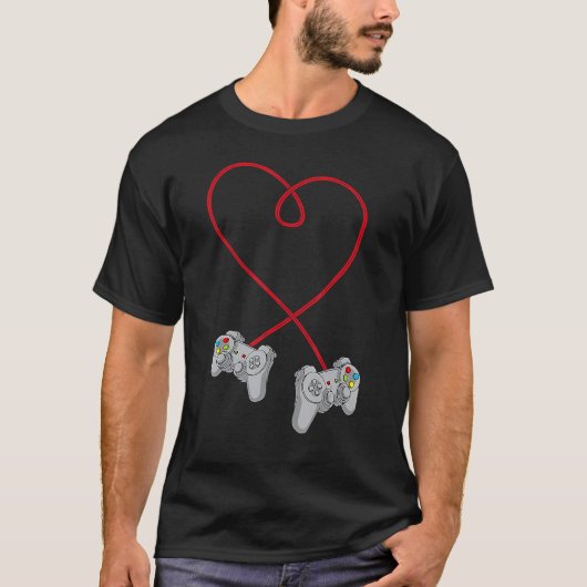 Video gamer Valentijnsdag-hart met controllers T-shirt (Voorkant)