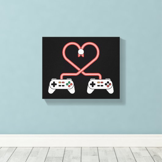 Video gamer-Valentijnsdag met controllers Canvas Afdruk (Insitu (Houten vloer))