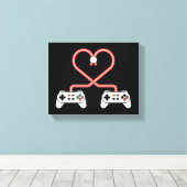 Video-gamer Valentijnsdag met controllers hart Canvas Afdruk (Insitu (Houten vloer))