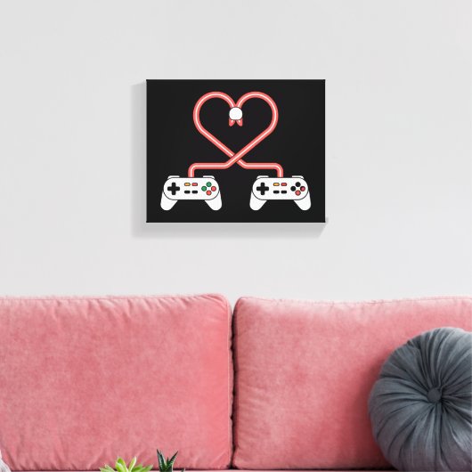 Video-gamer Valentijnsdag met controllers hart Canvas Afdruk (Insitu (Woonkamer))