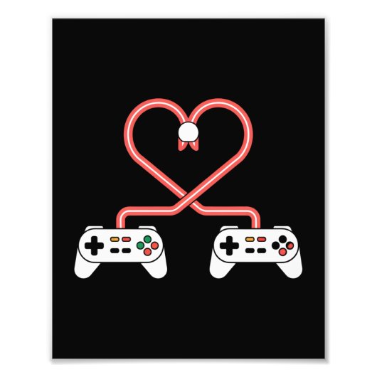 Video-gamer Valentijnsdag met controllers hart Foto Afdruk (Voorkant)