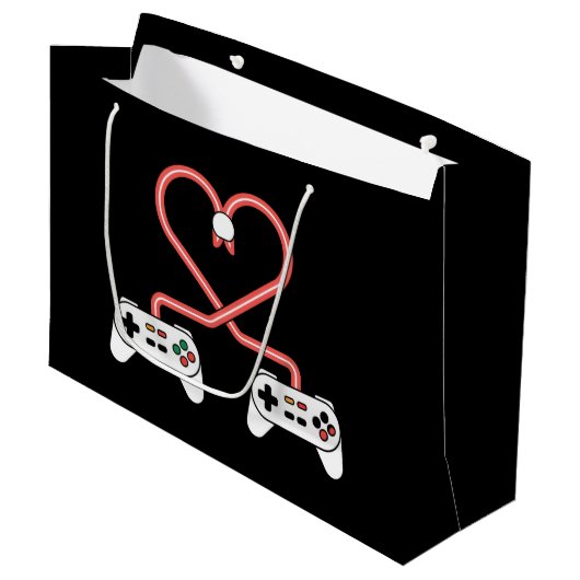 Video-gamer Valentijnsdag met controllers hart Groot Cadeauzakje (Voorkant Gekanteld)