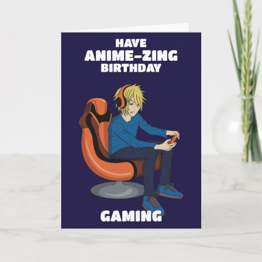 Video Games Anime Gamer Boy Birthday Kaart (Voorkant)