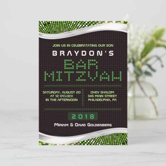 VIDEO GAMES Bar Bat Mitswa Uitnodiging (Staand voorkant)