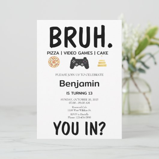 VIDEO GAMES Bruh Verjaardag Uitnodiging (Staand voorkant)
