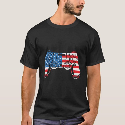 Video Games Controller Vierde 4de Juli Amerikaans T-shirt (Voorkant)