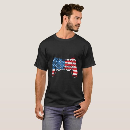 Video Games Controller Vierde 4de Juli Amerikaans T-shirt (Voorkant volledig)