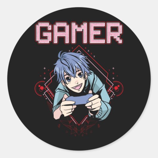 Video Games Kind Anime Cool Console Gaming Ronde Sticker (Voorkant)